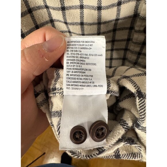 American Eagle Outfitters Flannel Button Front Shirt Beige Sz XL Plaid Preppy - Picture 9 of 12